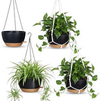 Sliner Set of 4-10 Inch Self Watering Hanging Planters Includes Hanging Pots and Outdoor Hanger Plant Pots with Drainage Holes 2 Types of Hanger Basket Hooks for Patio Garden(Black Brown) by Sliner
