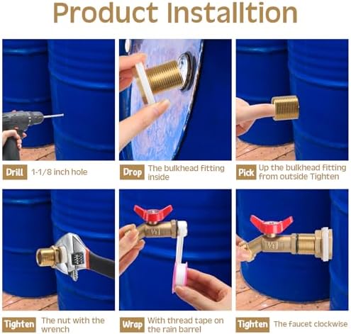 JaGely 3 Sets Brass Rain Barrel Spigot Kit with Heavy Duty Bulkhead Fitting Quarter Turn Ball Valve Rain Barrel Faucet for Aquariums, Water Tanks, Tubs, Pools(Red) - Image 4