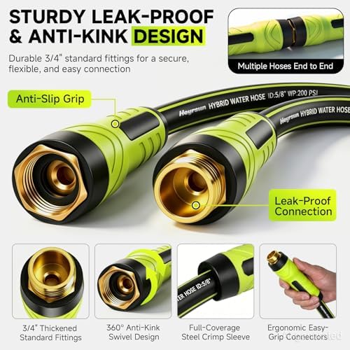 Garden Hose 75ft x 5/8", NON-EXPANDABLE Water Hose Heavy Duty, Flexible, Lightweight, Kink Resistant & Outside Hybrid Hose, Male to Female Fittings - Image 3