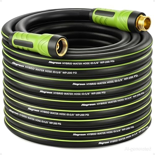 Garden Hose 75ft x 5/8", NON-EXPANDABLE Water Hose Heavy Duty, Flexible, Lightweight, Kink Resistant & Outside Hybrid Hose, Male to Female Fittings by HEYRSUN