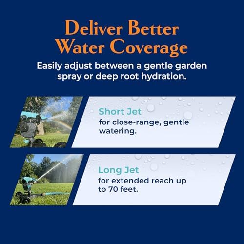 All-new Pulsating Lawn Sprinkler 300011, Impact Sprinkler w/ 70 ft Reach, 360° Range Gear & Pulsating Mechanism, 3,900 sq ft Lawn & Garden Watering, Metal Base w/Wheels, by New England Garden Tools - Image 6