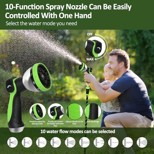 Garden Hose Non-Expanding 100ft, Flexible Water Hose with 10 Function Spray Nozzle, Lightweight, Kink Free,Leak Proof Water Hose for Outdoor,Yard, Lawn, Car Wash, Pet,RV (100FT) - Image 4