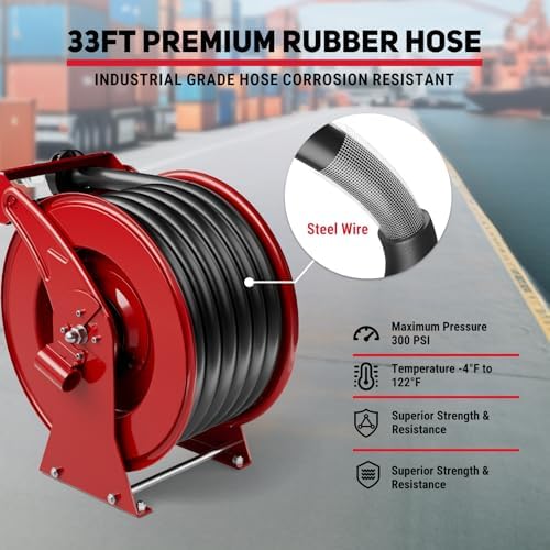 Fuel Hose Reel 1" x 33 ft, Retractable Diesel Reel with Refueling Nozzle - Image 4