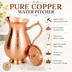 100% Pure Copper Pitcher 1500ml (50.72 oz) – Hammered Copper Water Jug with Lid & Handle, Ayurvedic Copper Water Carafe, Traditional Mughlai Copper Vessel for Drinking Water, Unlined & Lacquer-Free - Image 2