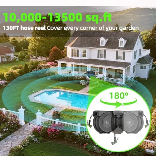 Retractable Garden Hose Reel 1/2 in x130 ft， Wall Mounted Hose Reel - Image 2