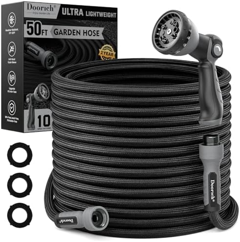 Garden Hose, 50FT Ultra Lightweight Water Hose with Spray Nozzle by DoorichGardenHoses