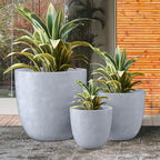 Kante Set of 3 Blue Gray Concrete Bowl Round Planters for Modern Home - Image 4