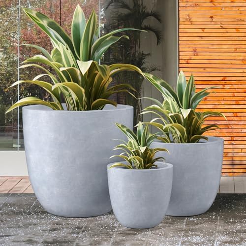 Kante Set of 3 Blue Gray Concrete Bowl Round Planters for Modern Home - Image 4