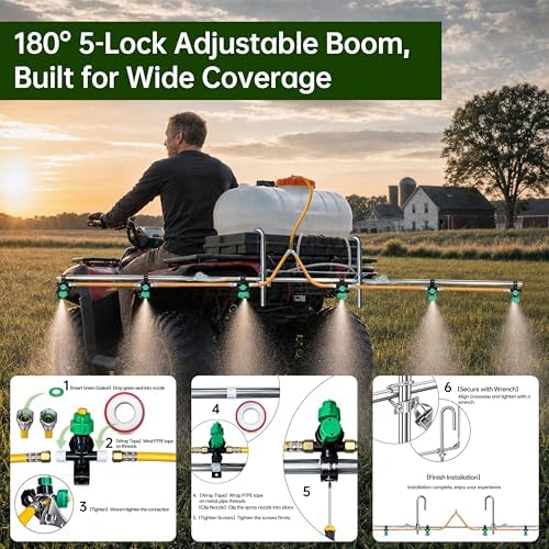 6-Nozzle ATV Sprayer Boom Kit with 2 Heavy-Duty Hooks – 122" Bar, Adjustable Boom Sprayer Nozzles, 180° Foldable Metal Boom for ATV, UTV, Tow-Behind Tank Sprayers, Row Crops, Lawn & Garden - Image 4