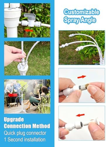 Stand Misters for Outside Patio with Adjustable Riser Tube (up to 46in) - 5 Brass Nozzles and 26FT Line Standing Misting Cooling System for BBQ, Patio, Pool, and Water Activities - Image 2