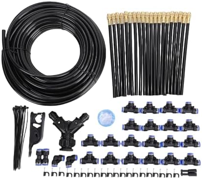 FTVOGUE Drip Irrigation System Kit, Adjustable 360 Degree Micro Spray Watering for Garden Greenhouse PVC 65FT 20m with Copper Spray Heads Dual Outlet Hose 20 Nozzles - Image 3