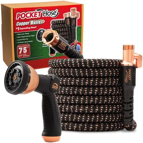 Pocket Hose Copper Head 25 FT Expandable Garden Hose, Pocket Pivot, Nozzle by PocketHose
