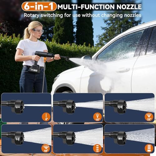 Portable Washer Cleaning Accessories, Cordless Portable Washer, Handheld Washer 6-in-1 Nozzle,33FT Hose,Cleaner for Car,Garden,Floor,Patio,Black - Image 2