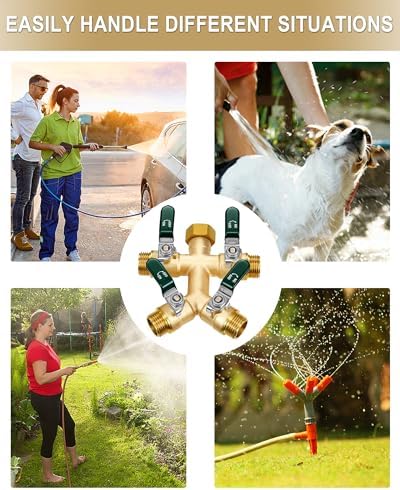EBH Garden Hose Splitter 4 Way, Heavy Duty Solid Brass Hose Splitter with Shutoff Valves, Water Spigot Splitter With 304 Stainless Steel Handle, Full Flow Outdoor Faucet Splitter, 3/4" GHT Thread - Image 5