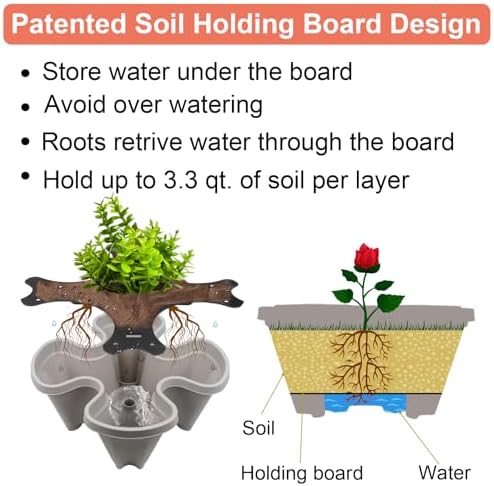 GameXcel Vertical Planter Tower - 6 Tier Stackable Garden Planters with Wheels and Garden Tool Set Plant Pots for Strawberry Herb Flower and Vegetable Indoor Outdoor Use Gray - Image 7
