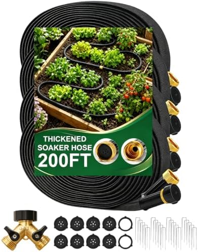 Bluepro Flat Soaker Hose, 200 ft, 4 x 50 ft Hoses with Brass Splitter by Bluepro