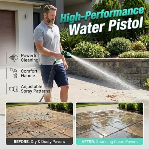 High Pressure Garden Hose Nozzle with 4 Spray Patterns & Thumb Control (Lake Blue) - Image 2