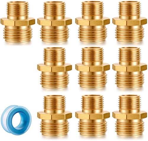 SIGURANTA Garden Hose Connector Adapter,3/4" GHT male and 1/2" NPT male Connectors, Brass Repair Fittings, for female Hose to female Hose (10 Pack) by SIGURANTA