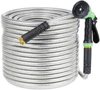 25FT/50FT/75FT/100FT Stainless Steel Garden Hose with Spray Nozzle-Heavy Duty Metal Water Hose with Nozzle for Outdoor Watering and Car Washing, Non-Expandable - Image 2