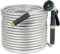 50 ft Stainless Steel Garden Hose with 10-Function Sprayer Nozzle, Non Kinking Flexible Stainless Steel Heavy Duty Metal Water Hose, NON Expandable for Uninterrupted Water Flow, Solid Brass 3/4'' Con by GaoMon