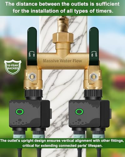 Hose Splitter 2 Way Heavy Duty, Full Flow Garden Hose Splitter with 2 Long Metal Handles, Brass Rust and Freeze Resistant Water Hose Bib Splitter, T Adapter Connector with 3/4 - Inch GHT Thread（Green） - Image 6