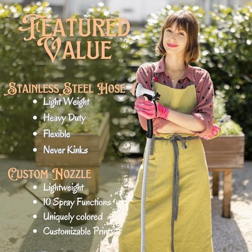 Garden Hose 100 FT, Metal Stainless Steel Water Hose with 10 Function Nozzles, No Kinks, Flexible Hose, Lightweight, Puncture Proof, Heavy Duty Hose for Yard and Outdoor - Image 3