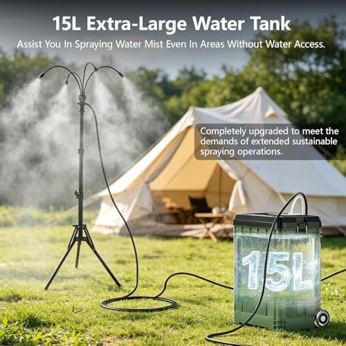 Misters for Outside Patio with 15L Bucket, Outdoor Misters for Patio Cooling with Adjustable Height(up to 47in), with 10000mAhMWater Pump, 8 Nozzles, for Outdoor Patio Cooling Pool BBQ - Image 2