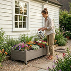 Raised Garden Bed with Wheels Outdoor, Resin Planter Box with Drain Hole and Water Level Detector for Backyard, Patio, Balcony, Gray(13.3" H) - Image 3