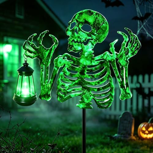 YJFWAL Halloween Skull Decor with Solar Light, 1 Pack Skull Solar Garden Lights Outdoor Waterproof for Family and Friends, Stake Lights with Solar Lanterns Yard Art Outside Patio Garden Decor by YJFWAL