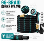 50ft Heavy Duty Garden Hose with Alloy Nozzle & Solid Brass Connectors – Lightweight, No-Kink Flexible Water Hose, 96-Spindle High-Density Weave, 12 Bar Non-Expandable TPE Core for Patio & Lawn - Image 2