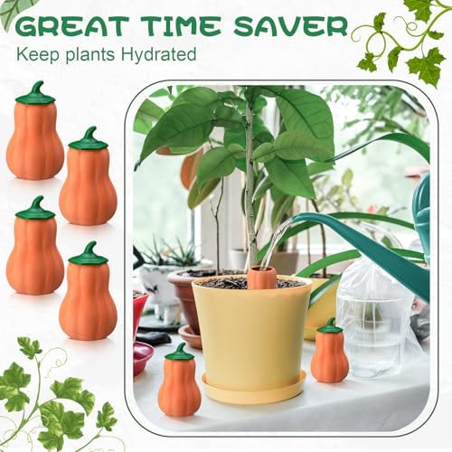 DoubleFill 4 Pcs 24oz Terracotta Olla Pot Watering Spikes Stakes, Pumpkin - Image 3