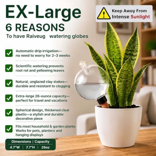 6 Pack 26oz Extra Large Plant Self Watering Globes to 3 Weeks Watering - Image 3