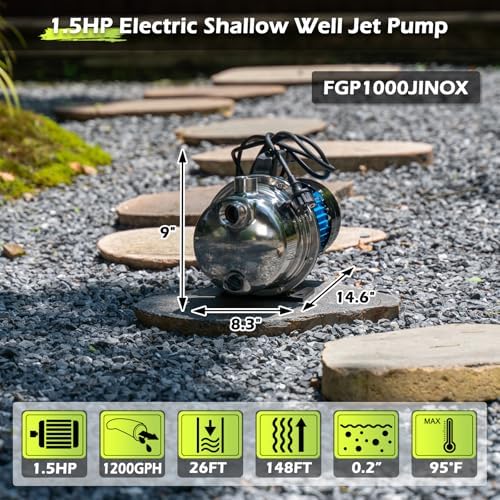 1.5 HP Shallow Well Garden Pump, 1200 GPH Portable Water Transfer Pump - Image 3