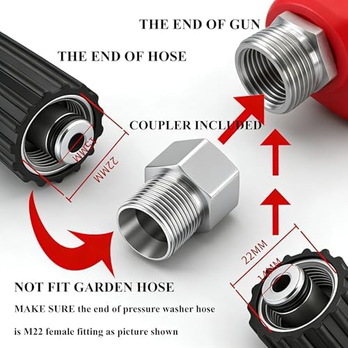 Hourleey Pressure Washer Gun and Hose Kit, 50 FT Kink Resistant Power Washer Hose and Replacement Wand Extension, 5 Nozzle Tips, M22-14 Fitting, 3600 PSI - Image 4