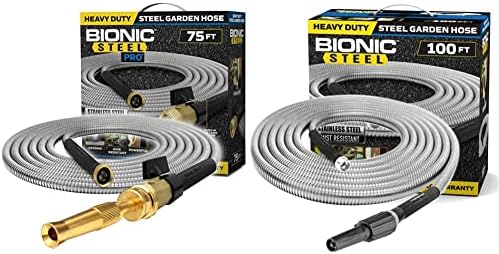BIONIC STEEL 100 FT Garden Hose, 304 Stainless Steel Metal Water Hose, Flexible, Kink Free, Ultra Lightweight and Durable, Crush Resistant Fitting, Easy to Coil, 500 PSI - 2023 Model by Unknown