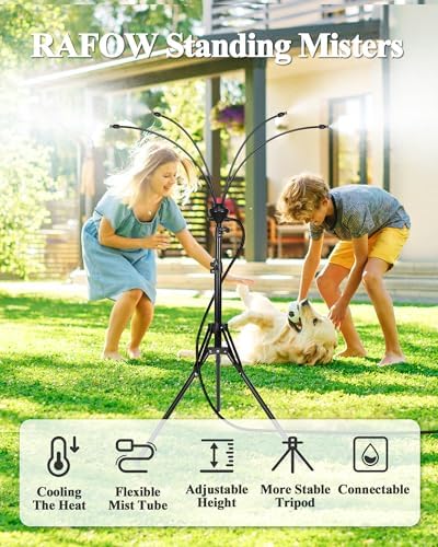 Rafow Standing Misters for Outside Patio - Adjustable Height 3.6-5.2FT Misting System Line 26.5FT Portable Water Misters for Cooling Outdoor with Tripod Base Stand Mister for Backyard Pool BBQ Party - Image 2