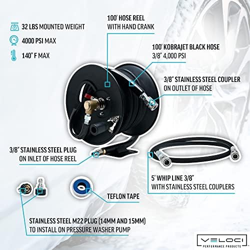 MTM Hydro Reel Kit with Pressure Washer Hose, 100 ft, 3/8 in, Black - Image 4