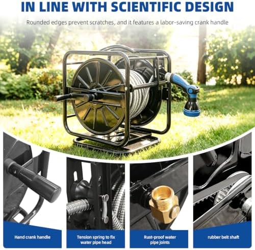 Heavy Duty Metal Garden Hose Reel with 100 Ft 3/4-Inch Water Pipe - Image 3