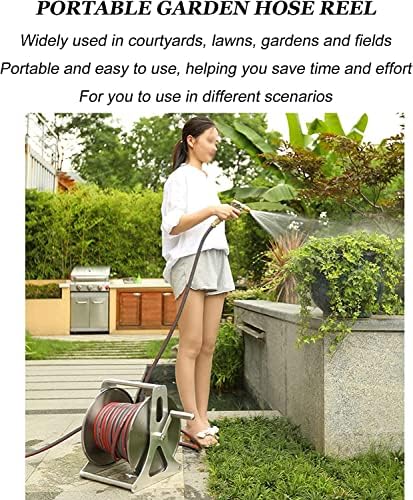 Garden Hose Reel with Hose, Wall Mounted/Portable Tote Hose Reel Cart with 5 Sprayer Modes Nozzle, Heavy Duty Stainless Steel Hose Holder Hose Hanger, Outside Water Pipe Rack Winding Tool ( Size : 15m - Image 3