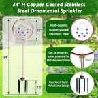 34" Tall Copper-Coated Stainless Steel Garden Sprinkler, 360° Rotating Decorative Ornamental Sprinkler for Lawn, Yard & Landscape Watering (Ladybug) - Image 3
