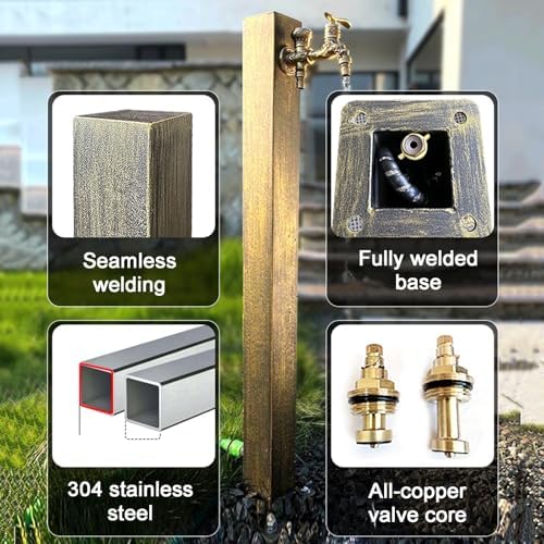 Floor Mounted Faucet Outdoor Water Pipe Vertical Fountain Irrigation Column,Freestanding 26in Outdoor Garden Water Column - Vertical Square Water Feature with Dual Outlet Faucet for Efficien - Image 6