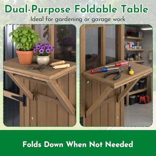 Ketive Outdoor Storage Cabinet, Large Wood & Metal Garden Shed with Foldable Table, Weather-Resistant Asphalt Roof, Lockable Doors & Adjustable Feet for Patio, Backyard, or Garage (47"L x 20"W x 70"H) - Image 3