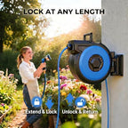 Retractable Garden Hose Reel, 1/2 in x 100 ft Heavy Duty Wall Mounted Hose Reel with Upgraded Automatic Slow Rewind System, Any Length Lock, 180° Swivel Bracket, 10-Pattern Nozzle for Outdoor Watering - Image 3