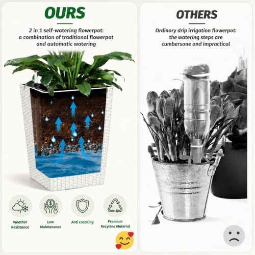 22.5'' Tall Planters for Outdoor & Indoor, Self Watering Plant Pots Set of 2 with Water Level Monitor & Drainage, Automatic Watering for Patio Garden, White - Image 4