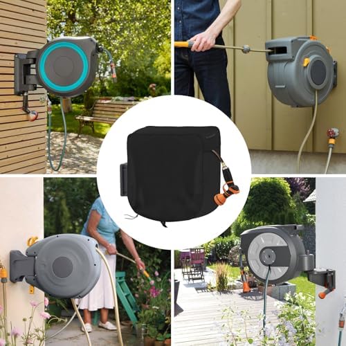 Garden Wall-mounted Hose Reel Cover Protection for Your Retractable Garden Hose Reel Heavy Duty Waterproof and UV Resistant Oxford Fabrics 24"L x 18"W x 24"H Black - Image 7