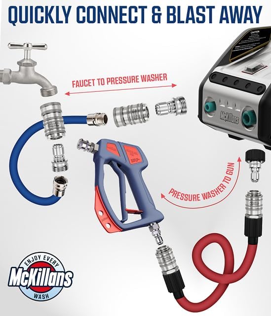 McKillans® 2025 Automatic M22-14mm Pressure Washer Quick Connect Kit - M22 to 3/8 Quick Connect Pressure Washer Fittings - Power Washer Accessories - Hose Adapter Set - 8-Piece Kit (Stainless Steel) - Image 3