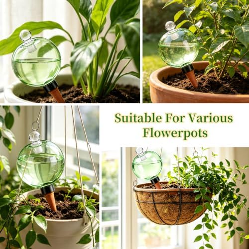 Plant Self Watering Globes with Covers, Plastic Water Bulbs Top Fill, Plant Watering Devices System Slow Release Terracotta, Water Spikes Stakes for Indoor (Green, 6pack) - Image 5