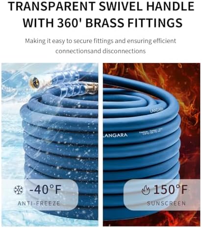 Heavy Duty Premium Garden Hose 125ft x 5/8", 300PSI Working, 1000PSI Burst, Hybrid Rubber Water Hose with Transparent Swivel Handle - Hot/Cold Water - Five Layered Braiding with Brass fittings (Blue) - Image 5