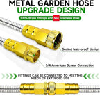 Outdoor Garden Hose 100ft Metal Stainless Steel Heavy Duty Kink Free 2 Nozzles 3/4 Brass Fittings Rust Proof For Lawn Rv Watering 75FT - Image 2