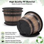 Quarut Large Plastic 3 Pack16 inch Plant Pots,Whiskey Barrel Planters with Drainage Holes & Saucer.Flower Pots Imitation Wine Barrel Design for Indoor & Outdoor Garden Balcony Plants.7 Gallons(Brown) - Image 3